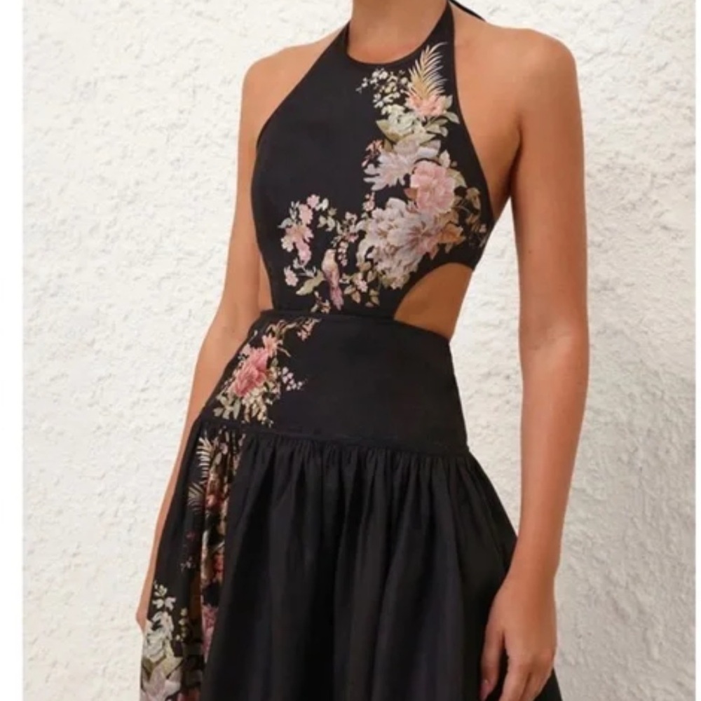 Zimmermann Black Floral Halter Dress